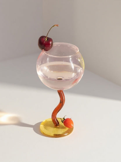 Handblown Bubble Wine Glass - Retro Whimsical Eclectic Wavy Stemmed