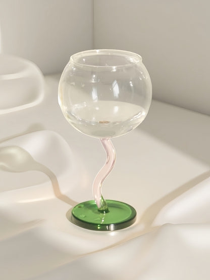 Handblown Bubble Wine Glass - Retro Whimsical Eclectic Wavy Stemmed