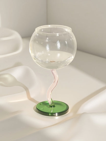 Handblown Bubble Wine Glass - Retro Whimsical Eclectic Wavy Stemmed